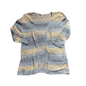 Christopher Banks Y2K Blue White & Yellow Knit Cardigan Sweater Size Medium